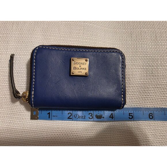 Dooney & Bourke Blue Leather Zip Card Case Small Wallet - Picture 4 of 4